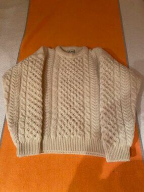 L.L.Bean fisherman sweater thick wool cable knit pattern crew neck Ireland M